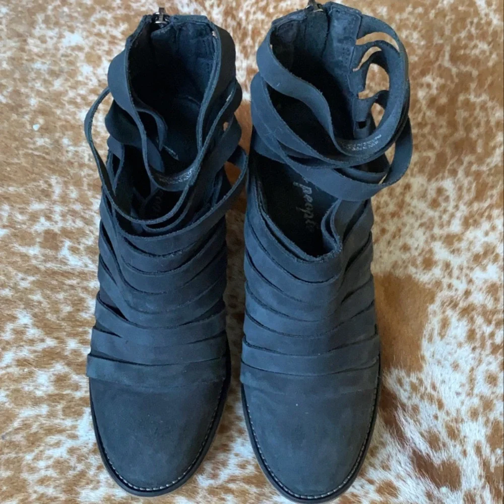 Free People Hybrid Black Leather Strappy Ankle - Picture 7 of 11